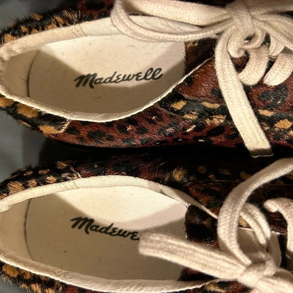 Madewell Sidewalk Low-Top Sneakers Painted Leopard Calf Hair Sz 7 M. - Picture 4 of 6